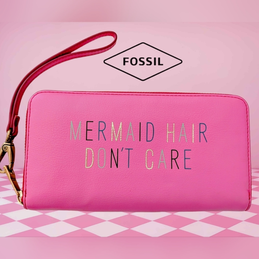 Fossil Emma Mermaid Hair Don't Care Large Corner Zip Wristlet Wallet NWOT